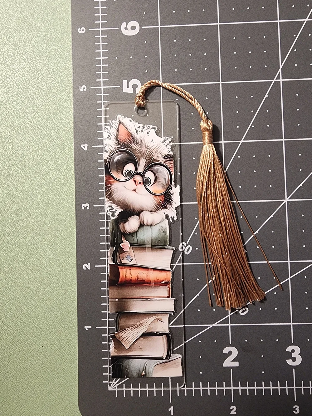 Cute Cat Bookmark with Books and Tassel